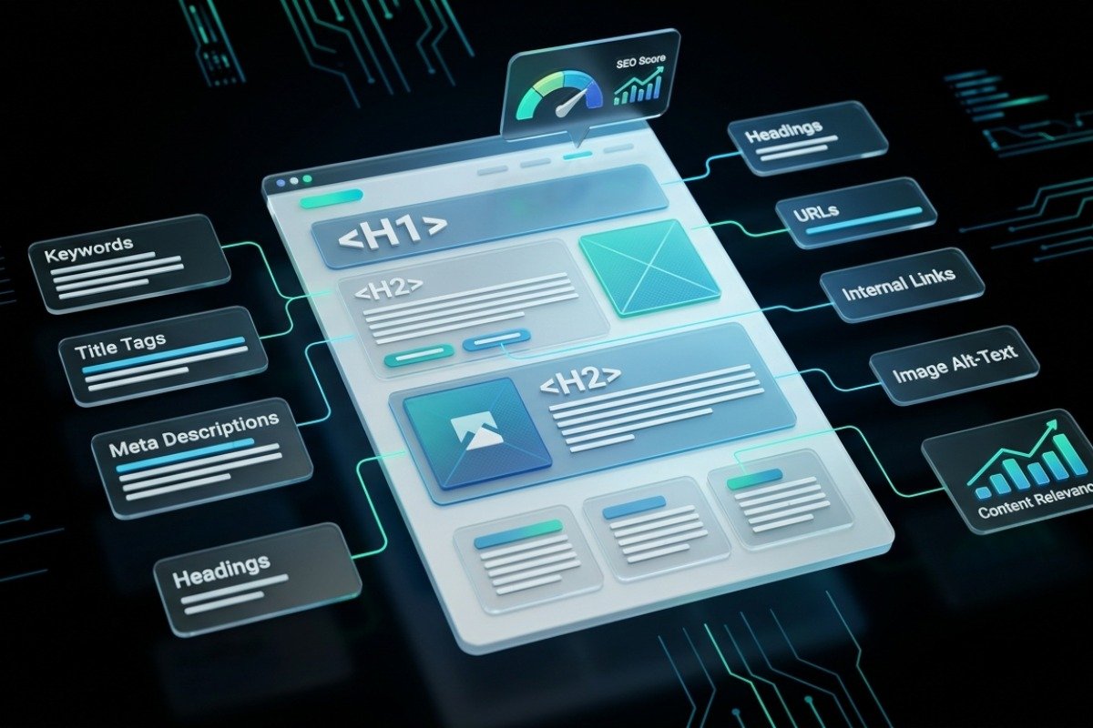 Dark graphic with star, mobile, growth chart and desktop icons representing root-cause technical SEO diagnosis