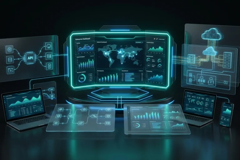 High-tech command center running custom software solutions