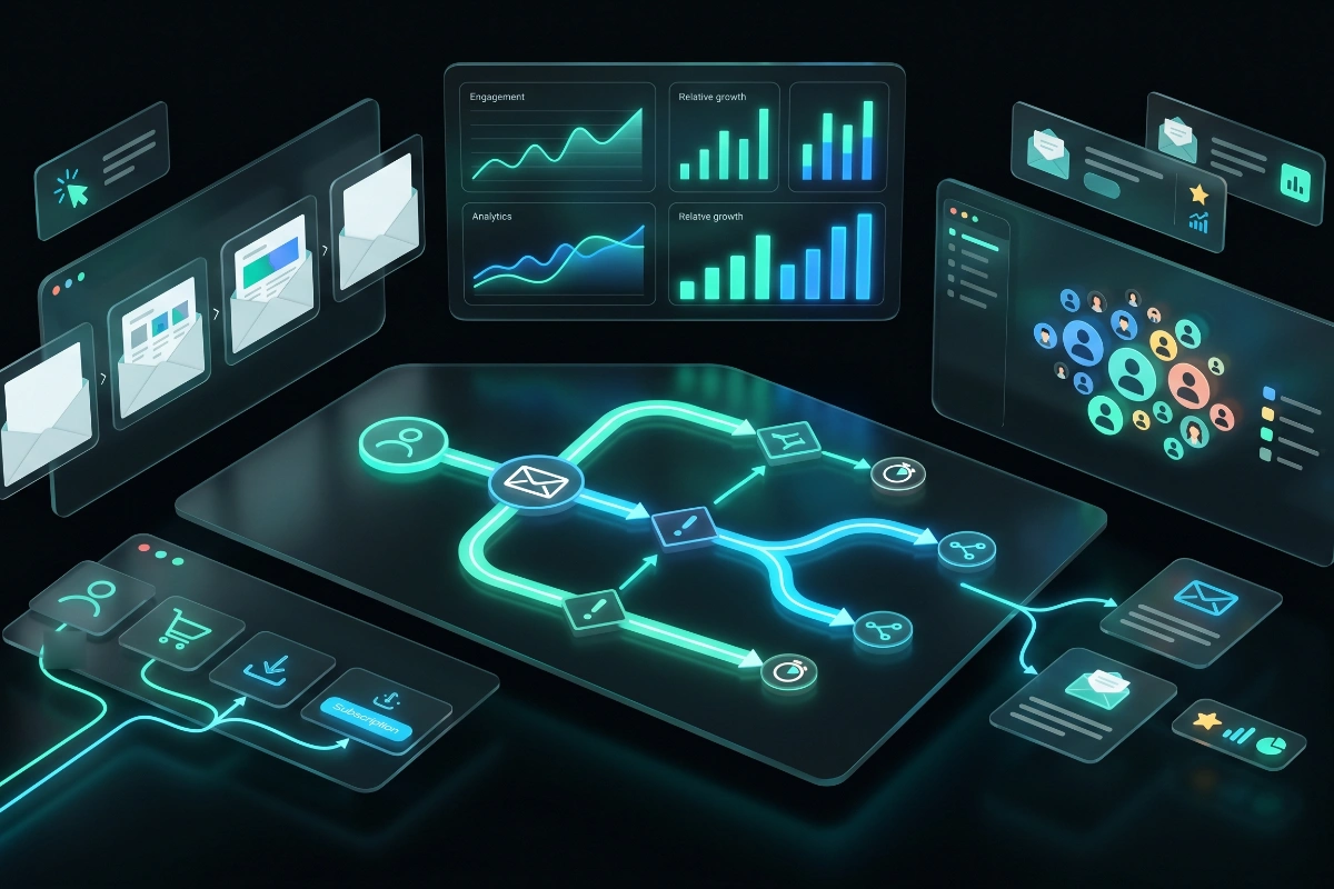 Interactive tablet mapping workflow funnels for email marketing