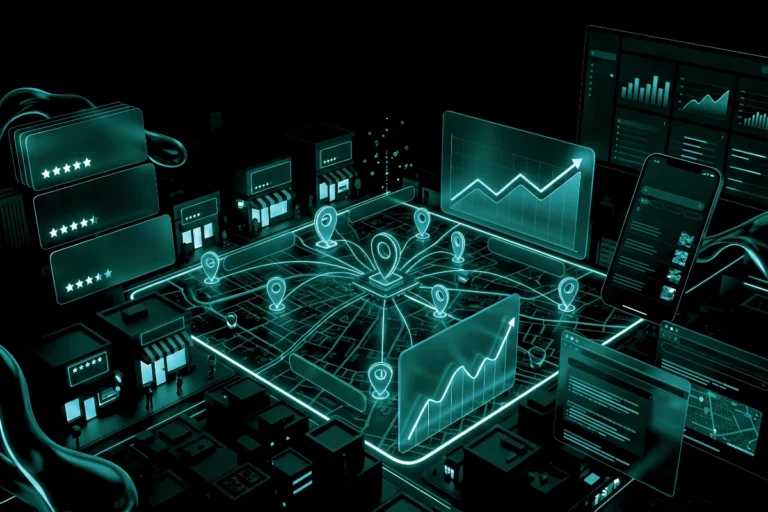Isometric grid chart measuring geographical Local SEO performance