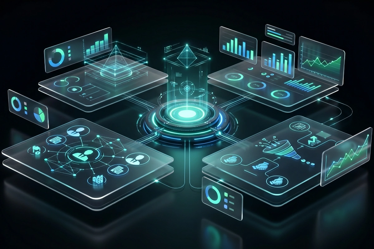 Isometric platform arrays tracking targeted professional LinkedIn Ads