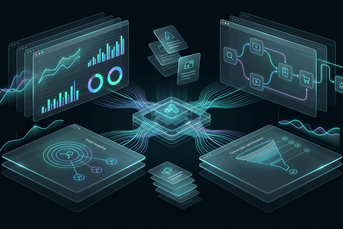 Dark graphic with star, mobile, growth chart and desktop icons representing root-cause technical SEO diagnosis
